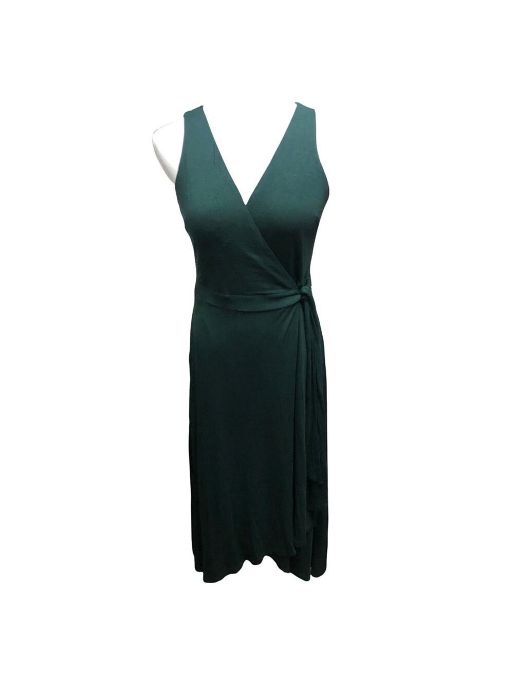 LOFT sleeveless belted wrap dress Small Petite Green Polyester, Spandex, Rayon
